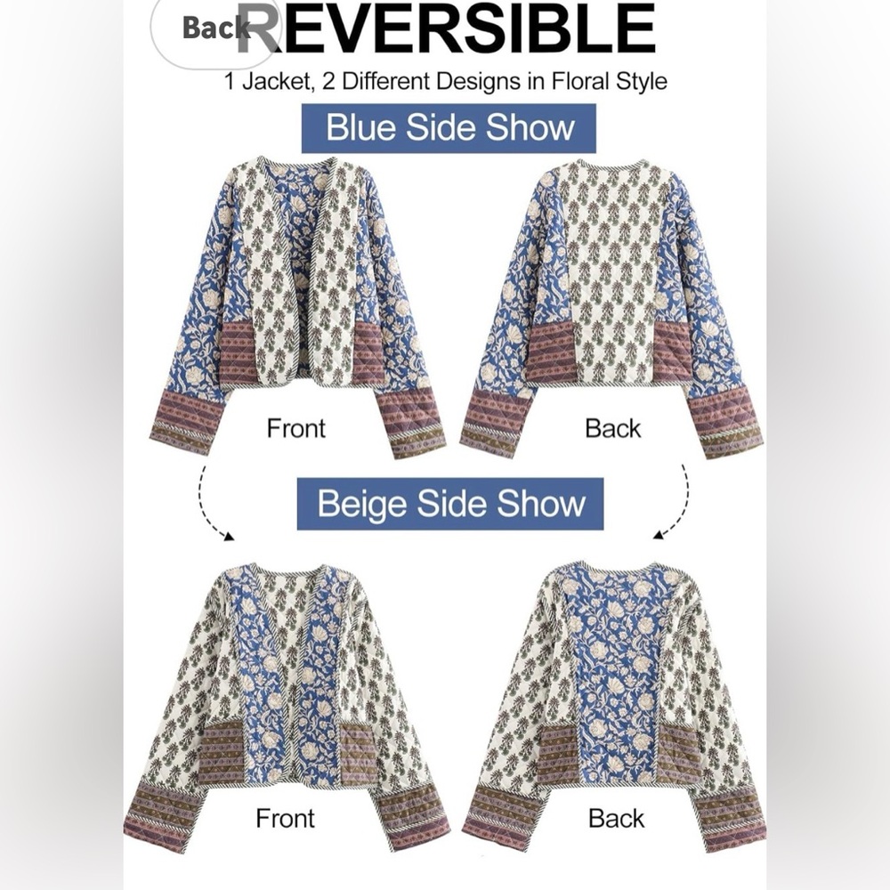 Reversable Floral Patterned Down Boho Jacket - image 7